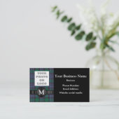 Monogram blauw groen tartan plaid en logo visitekaartje (Staand voorkant)
