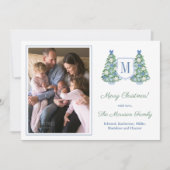 Monogram Blauw Groen Zalig Kerst Foto Feestdagenkaart (Voorkant)