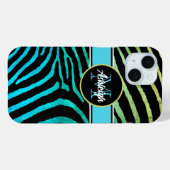 Monogram Blauw, Groen, Zwart Zebra Strepen Case-Mate iPhone Case (Achterkant (horizontaal))