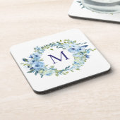 Monogram Blauw Groene Bloemige Botanische Waterver Bier Onderzetter (Linkerzijde)