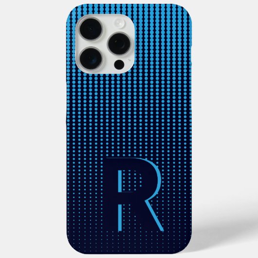 Monogram blauw Halftone Modern Initiaal gepersonal Case-Mate iPhone Case (Achterkant)