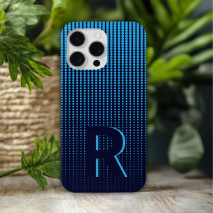 Monogram blauw Halftone Modern Initiaal gepersonal iPhone 15 Pro Max Hoesje