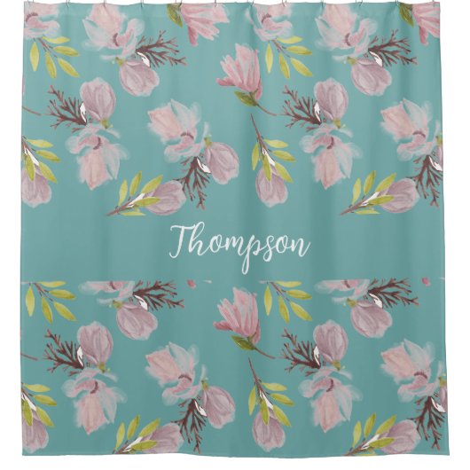 Monogram blauw hemel stijlvolle tekst floreel patr douchegordijn (Voorkant)