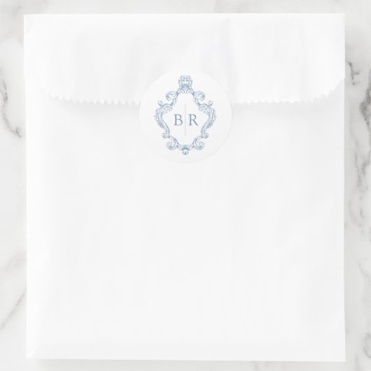  Monogram Blauw Huwelijk Ronde Sticker (Tas)