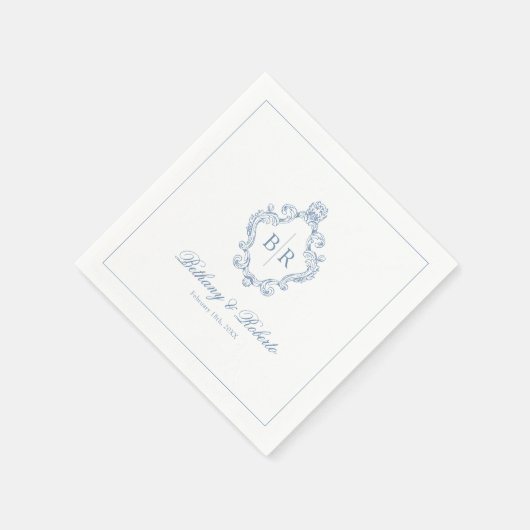 Monogram Blauw Huwelijk Servet (Hoek)