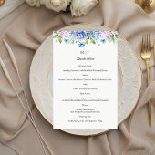 Monogram Blauw Hydrangea Rand Trouwpapier Menu