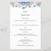 Monogram Blauw Hydrangea Rand Trouwpapier Menu (Voorkant)
