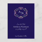 Monogram Blauw Intrinsieke Bloemen Lijst Wedding Aankondigingskaart (Voorkant)