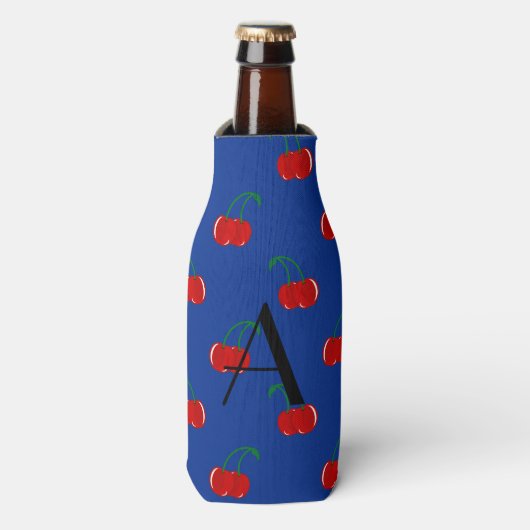Monogram blauw kerspatroon flesjeskoeler (Fles Voorkant)