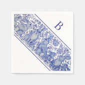 Monogram Blauw Konijn Dier Whimsical Custom Napki Servet (Voorkant)