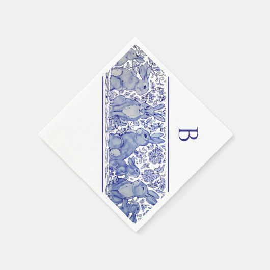 Monogram Blauw Konijn Dier Whimsical Custom Napki Servet (Hoek)