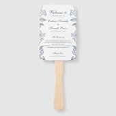 Monogram Blauw Kuif Frans Toile Huwelijksprogramm Handwaaier (Voorkant)