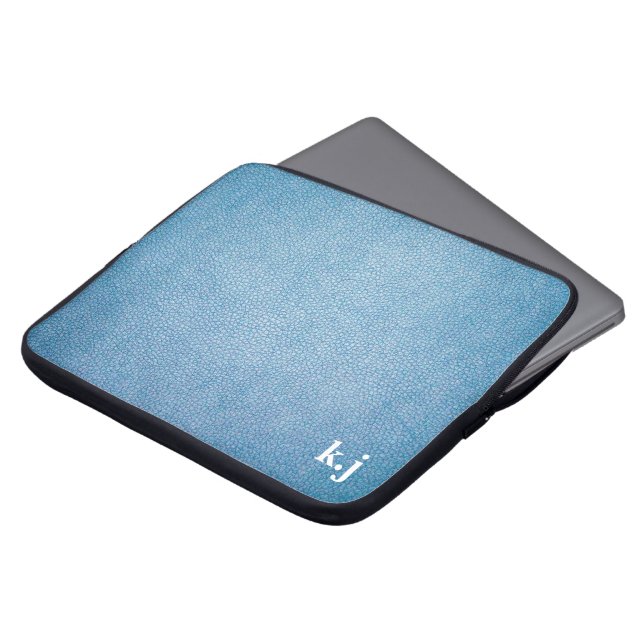 Monogram blauw kunstleder laptop sleeve (Voorkant top)