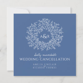 Monogram blauw laat huwelijksannulering zien aankondiging