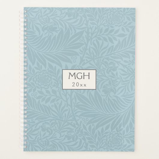 Monogram blauw Larkspur-ventilatorpatroon Planner (Voorkant)