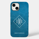 Monogram blauw leder Case-Mate iPhone case (Achterkant)