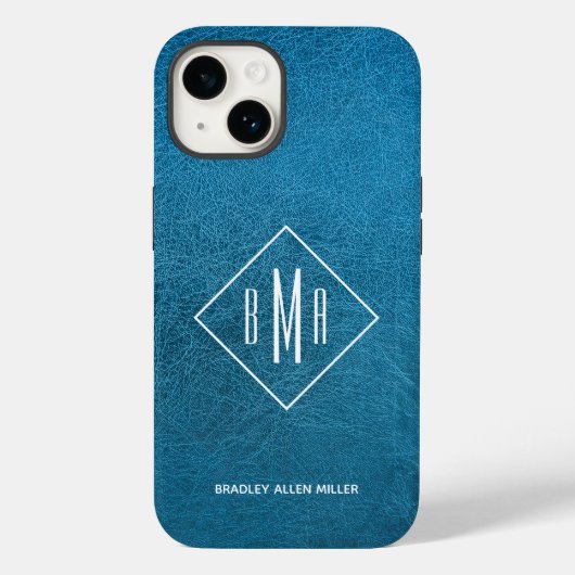 Monogram blauw leder Case-Mate iPhone case (Achterkant)