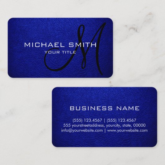 Monogram blauw leder Kijk Visitekaartje (Voorkant / Achterkant)