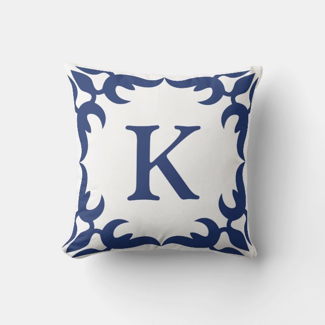 Monogram blauw Lijst met blauw en wit gekleurd Kussen (Voorkant)