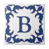 Monogram blauw Lijst met blauw en wit gekleurd Tegeltje (Voorkant)