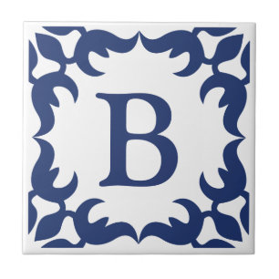Monogram blauw Lijst met blauw en wit gekleurd Tegeltje