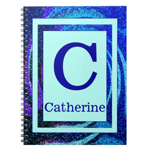 Monogram blauw Lijst voor de oceaan en naam Notitieboek (Voorkant)