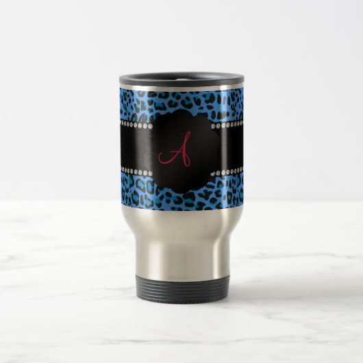 Monogram blauw luipspatroon reisbeker (Center)