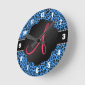 Monogram blauw luipspatroon ronde klok (Hoek)