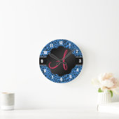 Monogram blauw luipspatroon ronde klok (Huis)