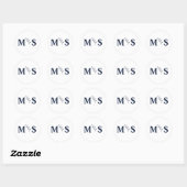 Monogram blauw marine bruiloft gunst ronde sticker (Vel)