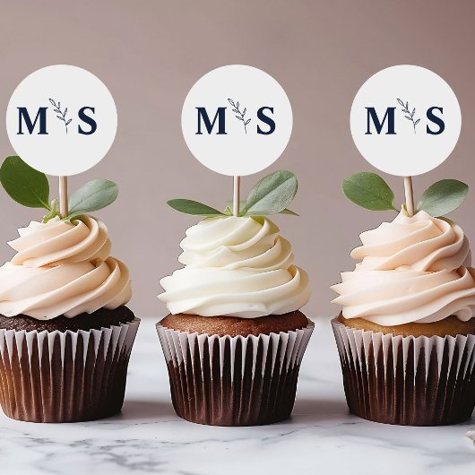 Monogram blauw marine bruiloft gunst ronde sticker