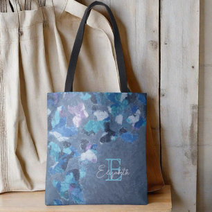 Monogram blauw marine cyaan paarse kalligrafie tre tote bag