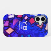 Monogram blauw marine indigo abstract kleurrijk fe iPhone 16 hoesje (Achterkant horizontaal)