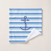 Monogram blauw marineanker op blauwe strepen bad handdoek (Wasdoekje)