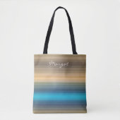Monogram blauw, marineschaai en bruine streep tote bag (Voorkant)