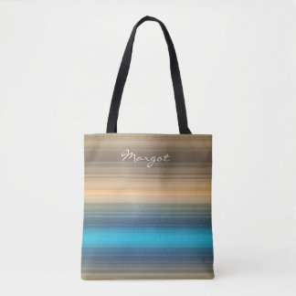 Monogram blauw, marineschaai en bruine streep tote bag