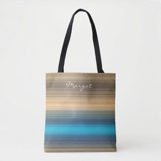 Monogram blauw, marineschaai en bruine streep tote bag (Voorkant)
