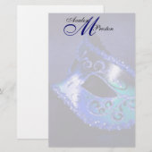 Monogram Blauw Masquerade Trouwpapier Briefpapier (Voorkant / Achterkant)
