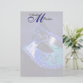 Monogram Blauw Masquerade Trouwpapier Briefpapier (Staand voorkant)