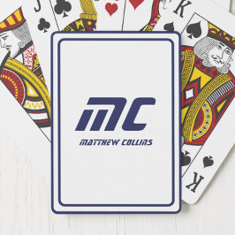 Monogram Blauw Minimalistische Naam Modern Text Ma Pokerkaarten