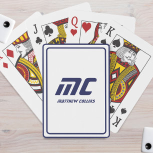 Monogram Blauw Minimalistische Naam Modern Text Ma Pokerkaarten