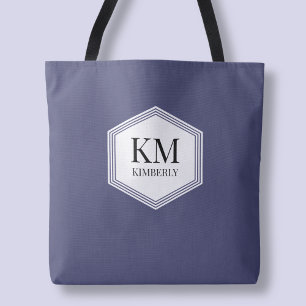 Monogram Blauw Modern Eenvoudig Elégant Eigen Naam Tote Bag