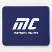 Monogram Blauw Moderne Minimalistische Naam Wit Ee Muismat (Voorkant)