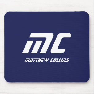 Monogram Blauw Moderne Minimalistische Naam Wit Ee Muismat