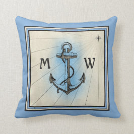 Monogram  blauw Nautisch Compass Kussen