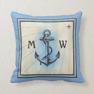 Monogram blauw Nautisch Compass Kussen