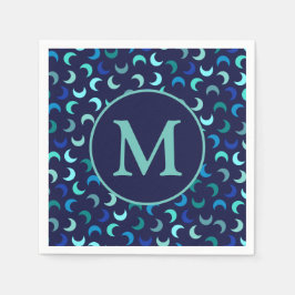 Monogram Blauw Nieuwe Maan Patroon Servet