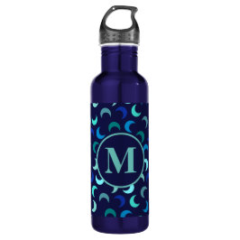 Monogram Blauw Nieuwe Maan Patroon Waterfles