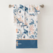 Monogram blauw Ocean Pattern Bad Handdoek (Insitu)