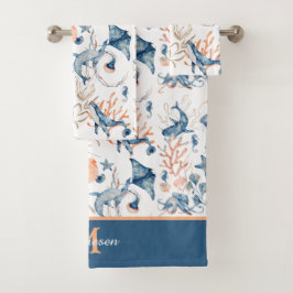 Monogram blauw Ocean Pattern Bad Handdoek
